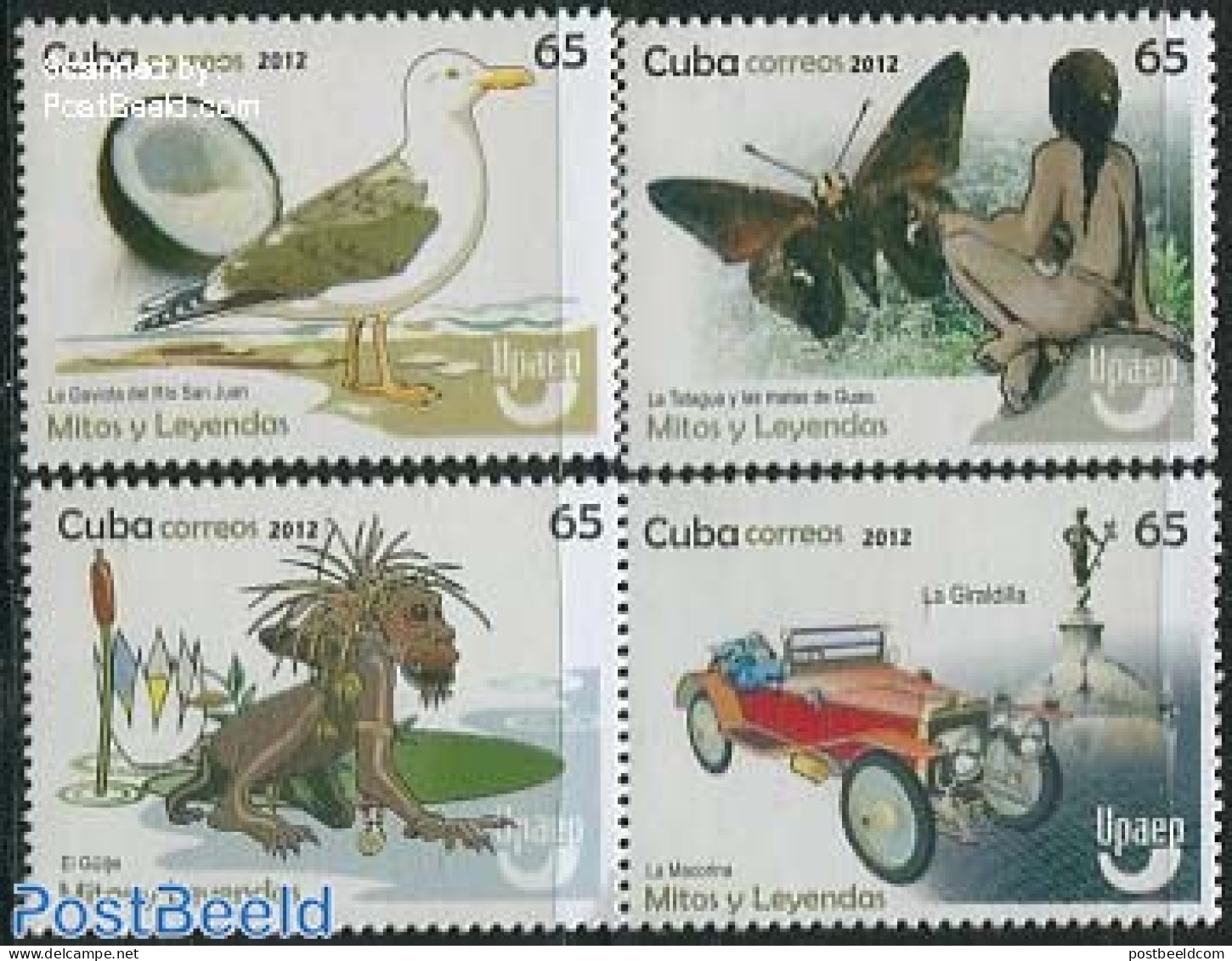Cuba 2013 UPAEP, Myths & Legends 4v, Mint NH, Nature - Transport - Birds - Butterflies - U.P.A.E. - Automobiles - Art .. - Unused Stamps