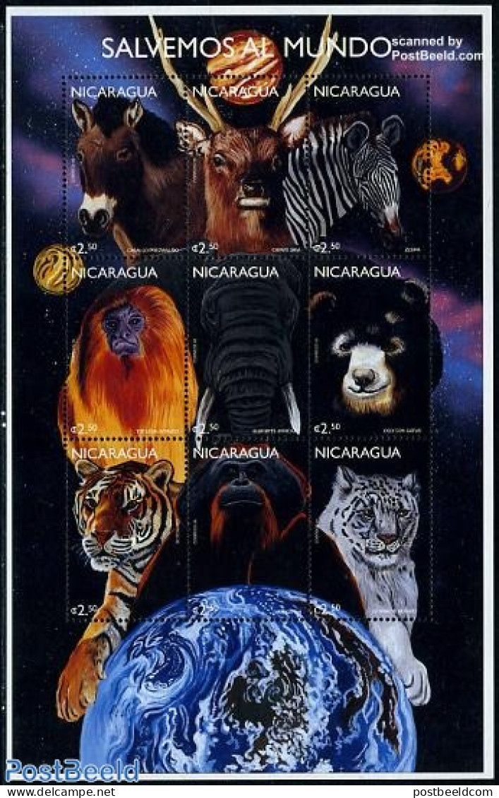 Nicaragua 1999 Animals 9v M/s, Prezewalski Horse, Mint NH, Nature - Animals (others & Mixed) - Bears - Cat Family - El.. - Nicaragua