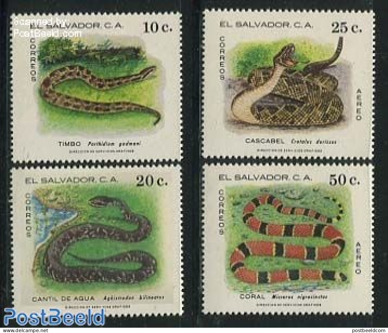 El Salvador 1980 Snakes 4v, Mint NH, Nature - Reptiles - Snakes - El Salvador