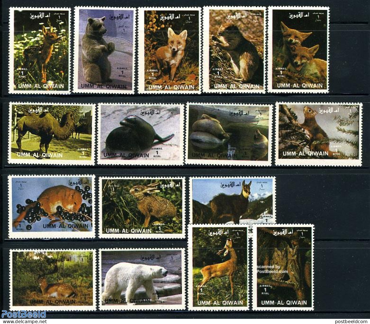 Umm Al-Quwain 1972 Animals 16v, Mint NH, Nature - Animals (others & Mixed) - Bears - Camels - Deer - Umm Al-Qiwain