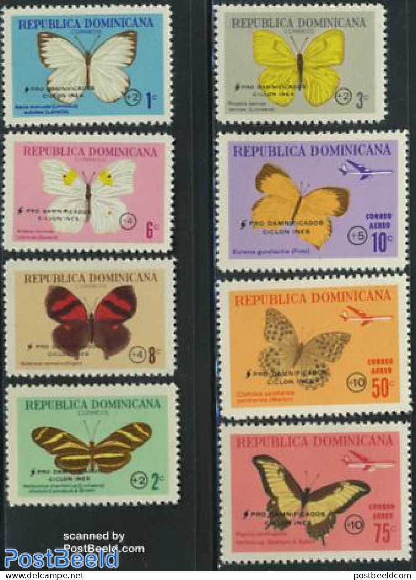 Dominican Republic 1966 Cyclone Victims 8v, Mint NH, Nature - Science - Butterflies - Meteorology - Klima & Meteorologie