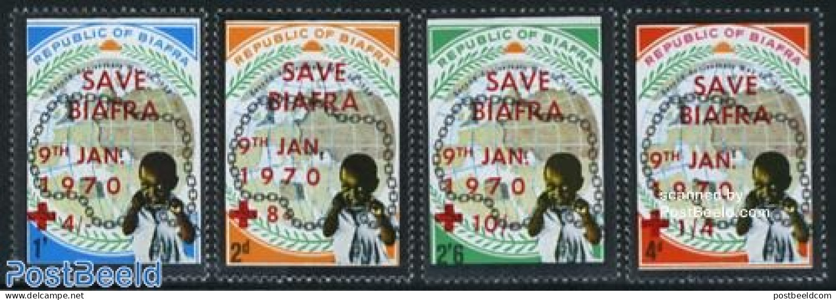 Biafra 1970 Save Biafra 4v, Mint NH, Health - Various - Red Cross - Maps - Croix-Rouge