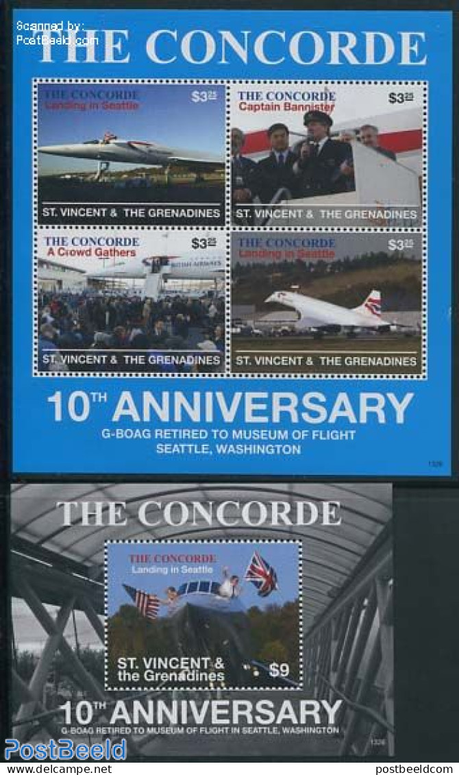 Saint Vincent 2013 Concorde 2 S/s, Mint NH, Transport - Concorde - Aircraft & Aviation - Concorde