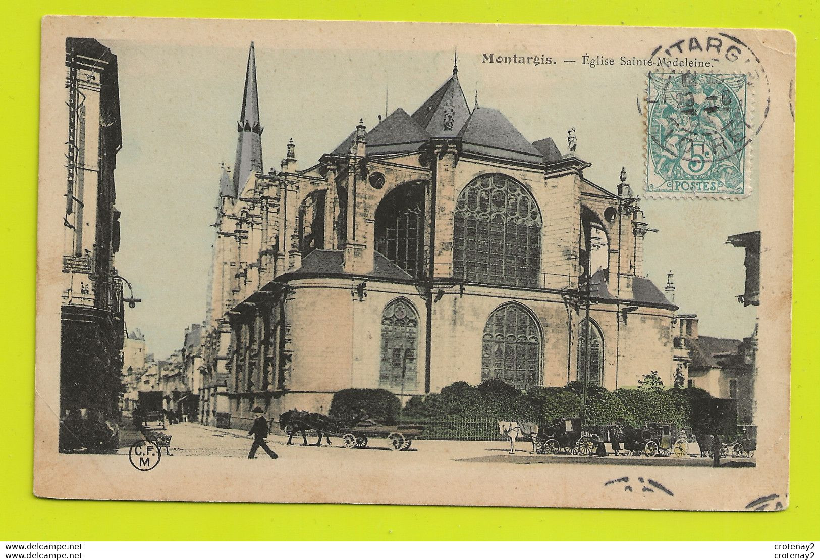 45 Montargis Eglise Ste Madeleine En 1904 Belle Animation Attelages Chevaux Calèches VOIR DOS - Montargis