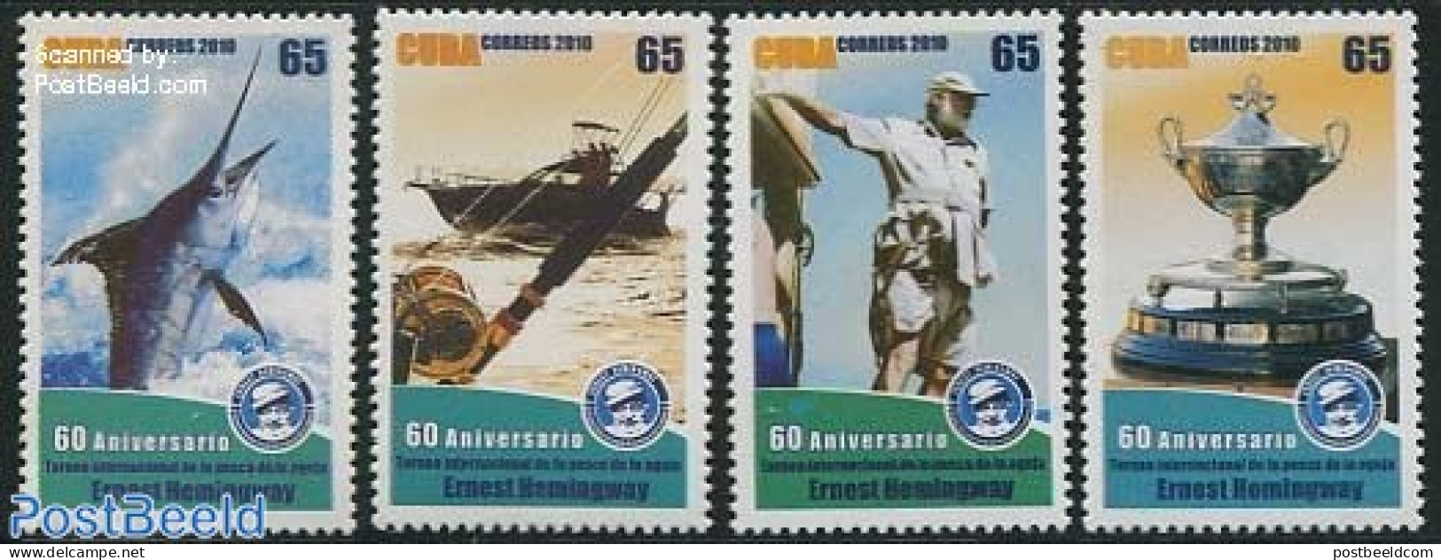 Cuba 2010 Ernest Hemingway 4v, Mint NH, Nature - Transport - Fish - Fishing - Ships And Boats - Art - Authors - Unused Stamps
