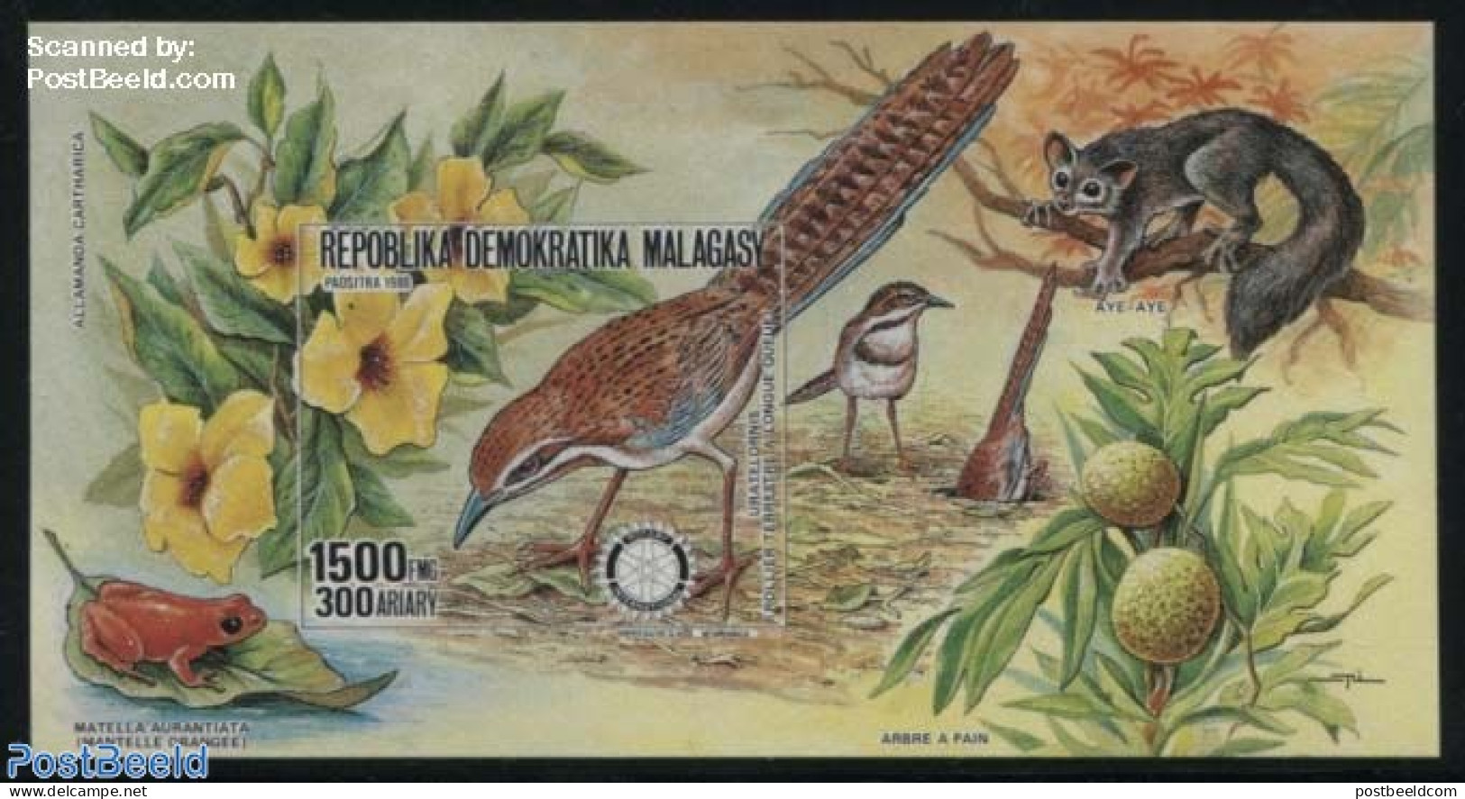 Madagascar 1988 Rotary, Bird S/s, Imperforated, Mint NH, Nature - Various - Birds - Flowers & Plants - Rotary - Rotary, Lions Club