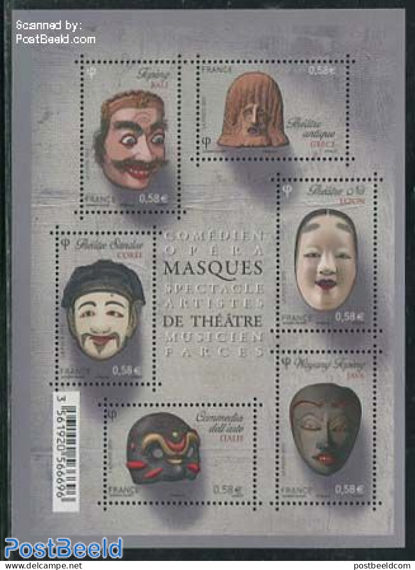 France 2013 Theatre Masks 6v M/s, Mint NH, Performance Art - Theatre - Unused Stamps