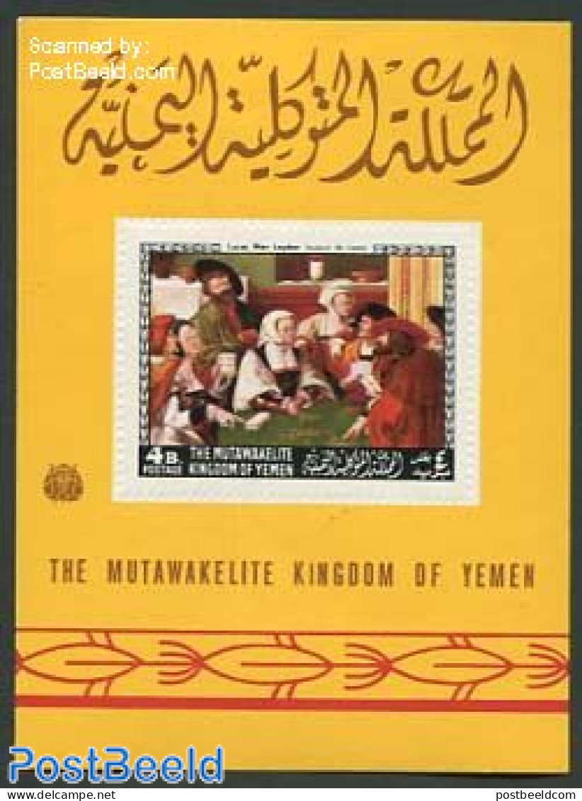 Yemen, Kingdom 1968 Paintings S/s, Embossed Perforation, Mint NH, Sport - Playing Cards - Paintings - Sonstige & Ohne Zuordnung