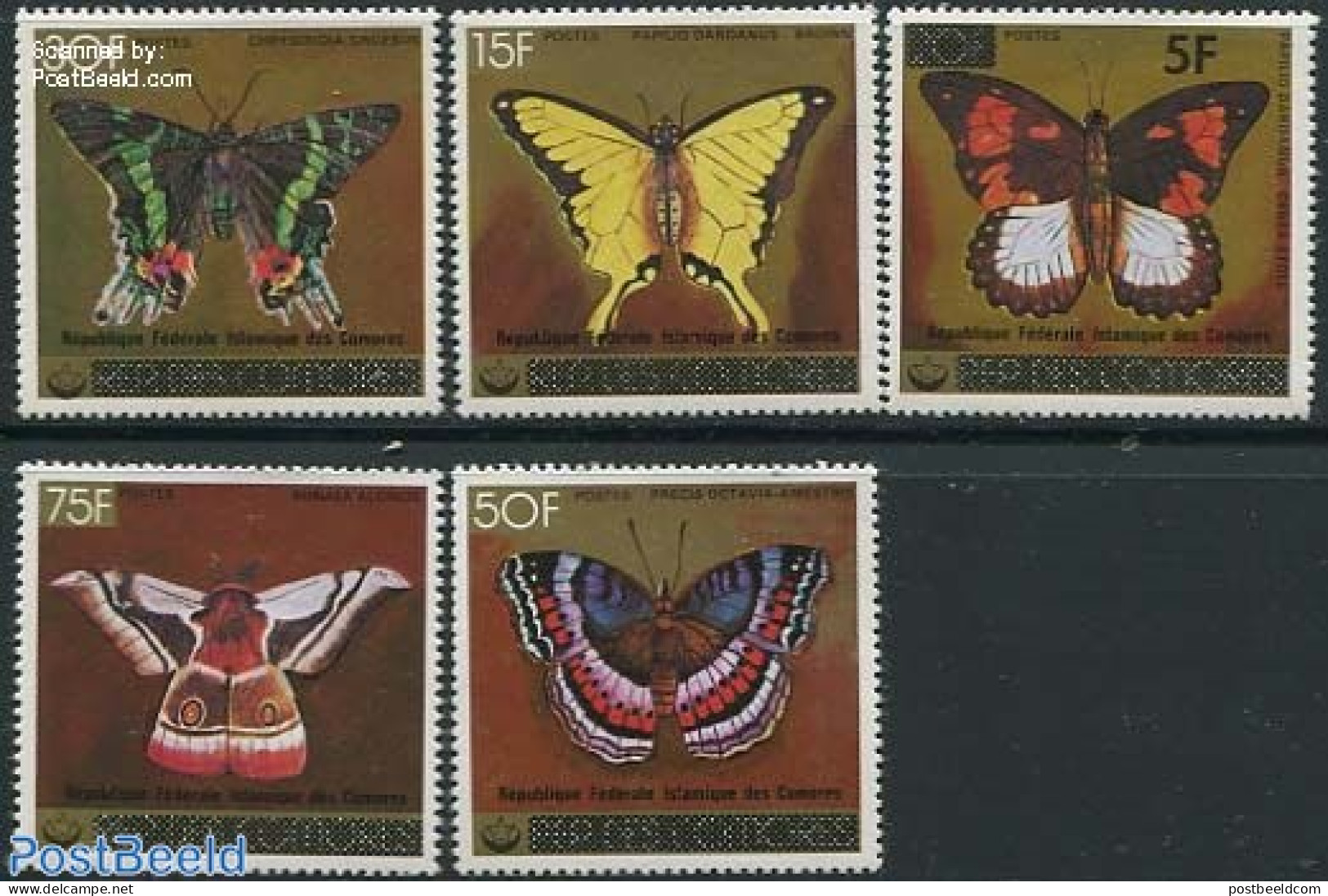 Comoros 1979 Butterflies, Overprints 5v, Mint NH, Nature - Butterflies - Isole Comore (1975-...)