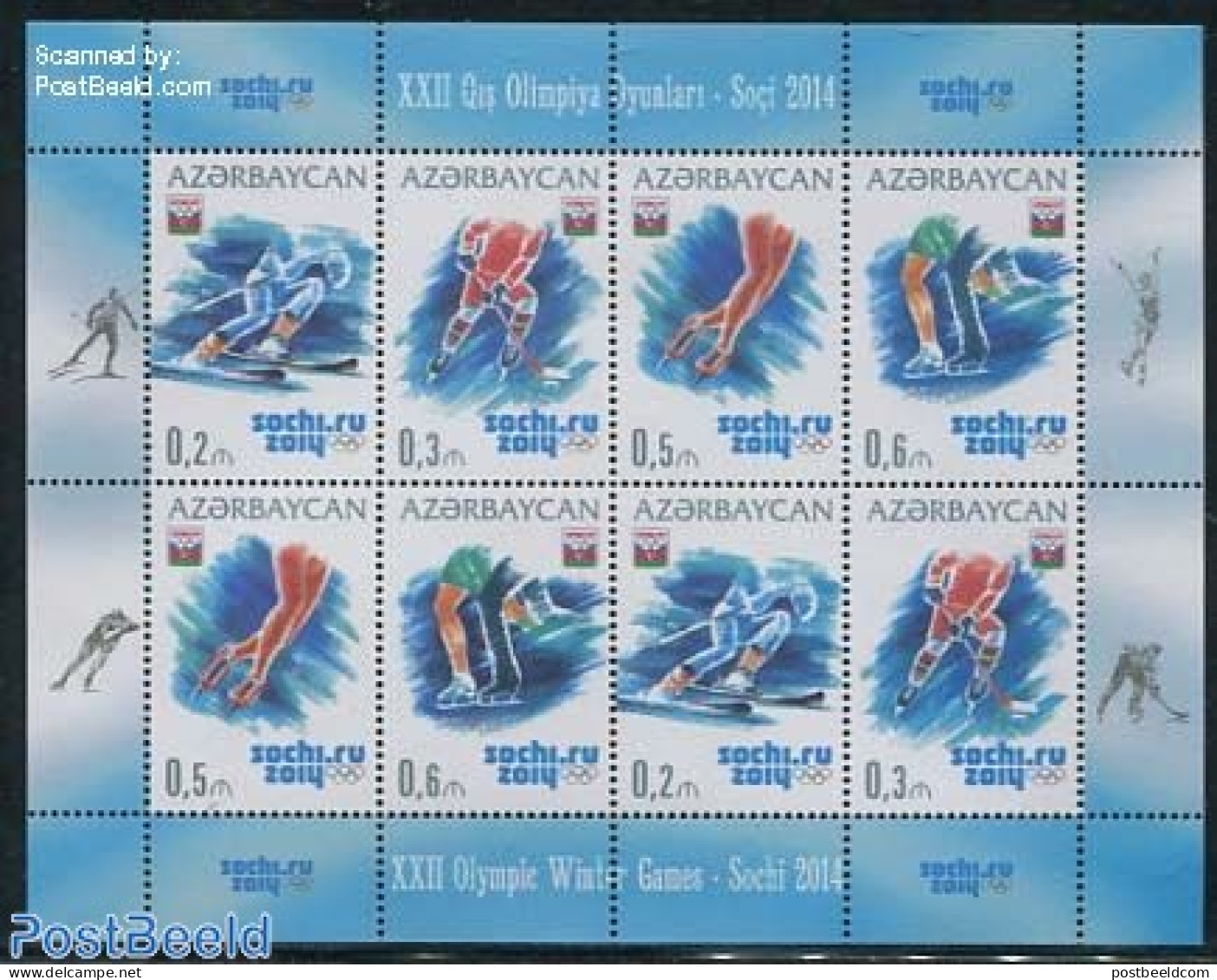 Azerbaijan 2014 Olympic Winter Games Sochi M/s, Mint NH, Sport - Ice Hockey - Olympic Winter Games - Skating - Skiing - Eishockey