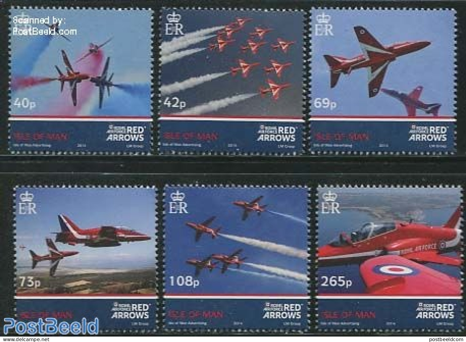 Isle Of Man 2014 Royal Air Force, Red Arrows 6v, Mint NH, History - Transport - Militarism - Aircraft & Aviation - Militaria