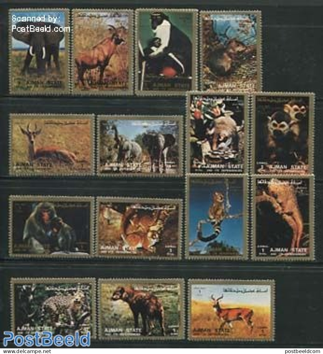 Ajman 1973 Mammals 16v, Mint NH, Nature - Animals (others & Mixed) - Cat Family - Elephants - Monkeys - Adschman