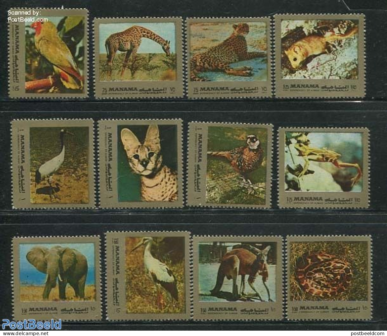 Manama 1972 Animals 12v, Mint NH, Nature - Animals (others & Mixed) - Birds - Cat Family - Elephants - Frogs & Toads -.. - Manama