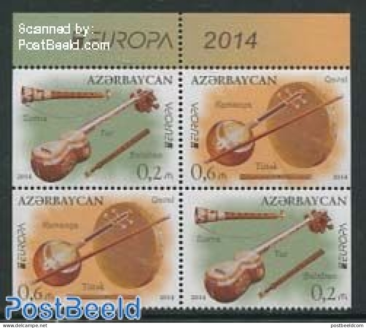 Azerbaijan 2014 Europa, Music Instruments 4v [+], Mint NH, History - Performance Art - Europa (cept) - Music - Musical.. - Musique