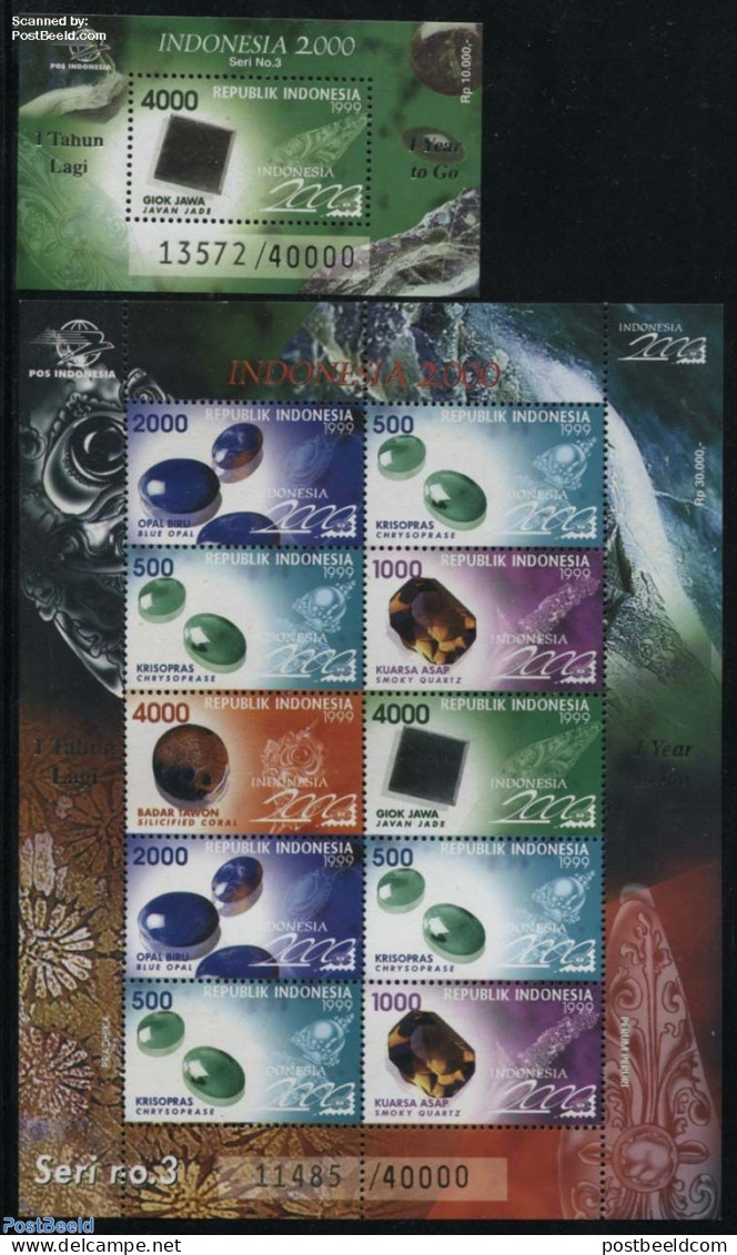 Indonesia 1999 One Year To Go Overprints 2 S/s, Mint NH, History - Geology - Indonésie