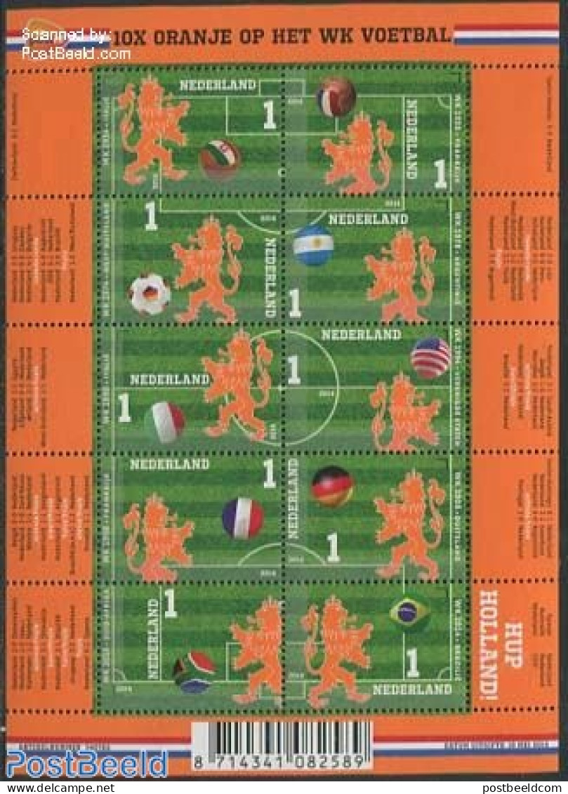 Netherlands 2014 Worldcup Football 10v M/s (2nd Print, Rough Surface), Mint NH, Sport - Football - Unused Stamps