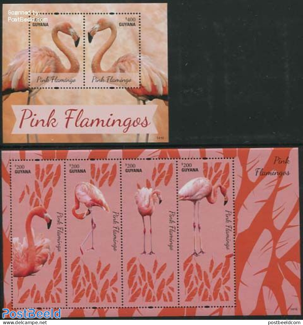 Guyana 2014 Pink Flamingos 2 S/s, Mint NH, Nature - Birds - Guyana (1966-...)