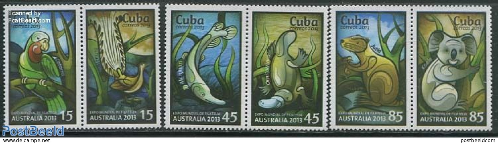 Cuba 2013 Australia 6v (3x[:]), Mint NH, Nature - Animals (others & Mixed) - Fish - Parrots - Unused Stamps