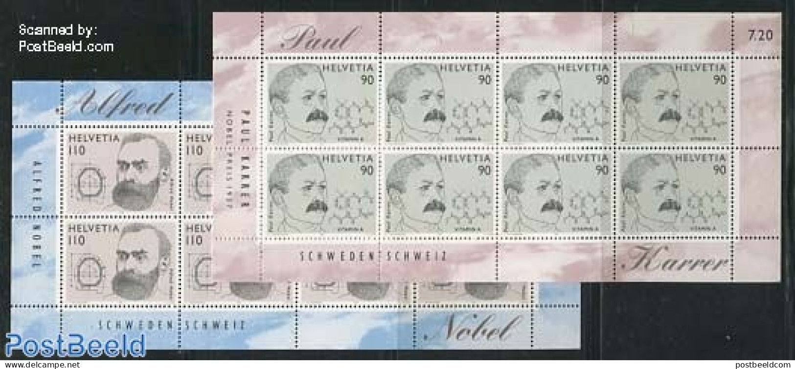 Switzerland 1997 Nobel Prize, Joint Issue Sweden 2 M/s, Mint NH, History - Science - Various - Nobel Prize Winners - C.. - Unused Stamps