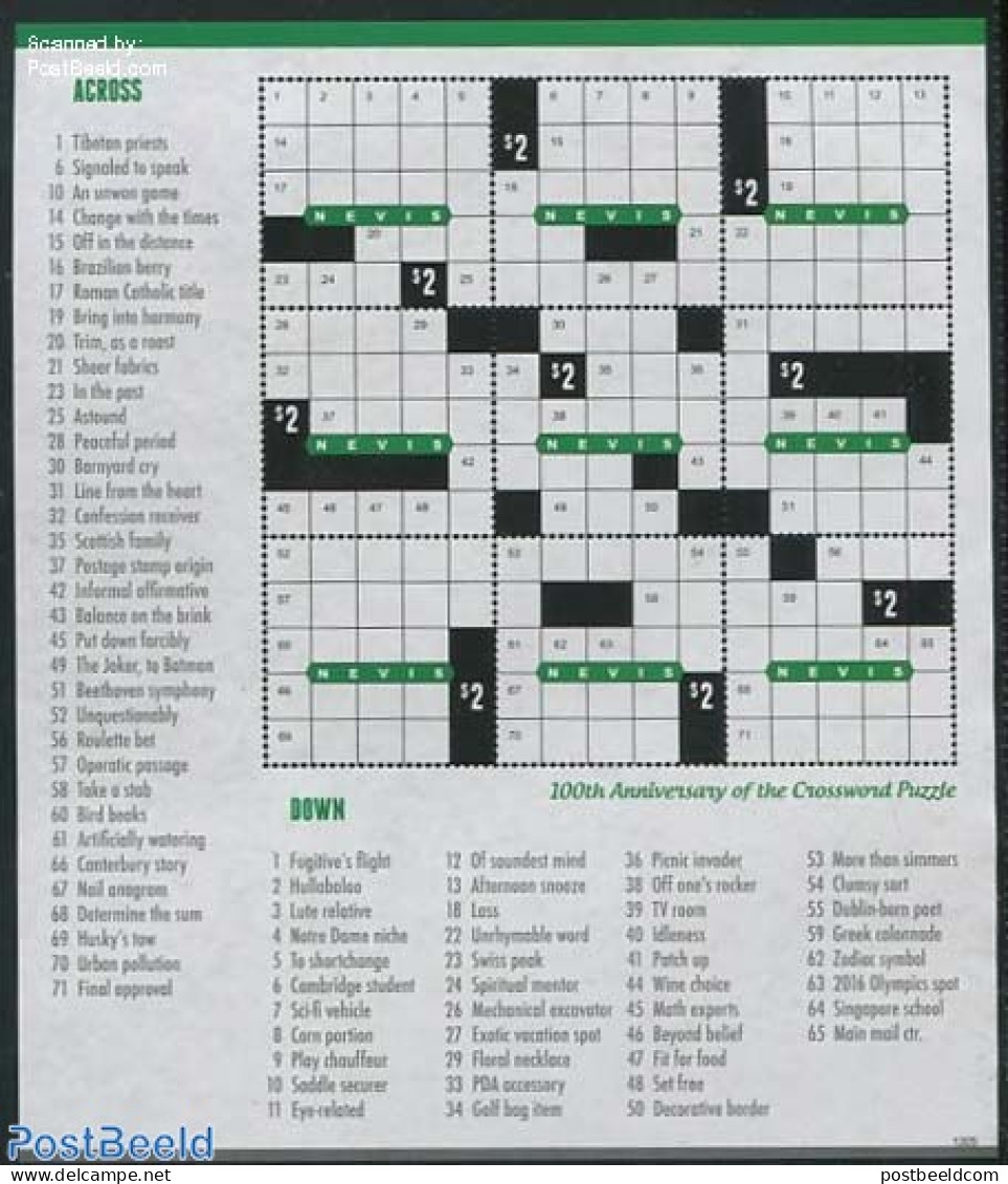 Nevis 2013 Crossword Puzzle 9v M/s, Mint NH - St.Kitts-et-Nevis ( 1983-...)