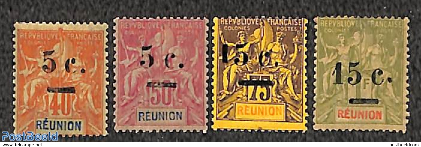 Reunion 1901 Overprints 4v, Unused (hinged) - Other & Unclassified