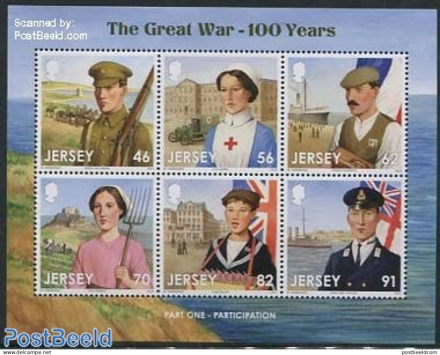 Jersey 2014 World War I 6v M/s, Mint NH, Health - History - Nature - Transport - Red Cross - Horses - Automobiles - Sh.. - Rotes Kreuz