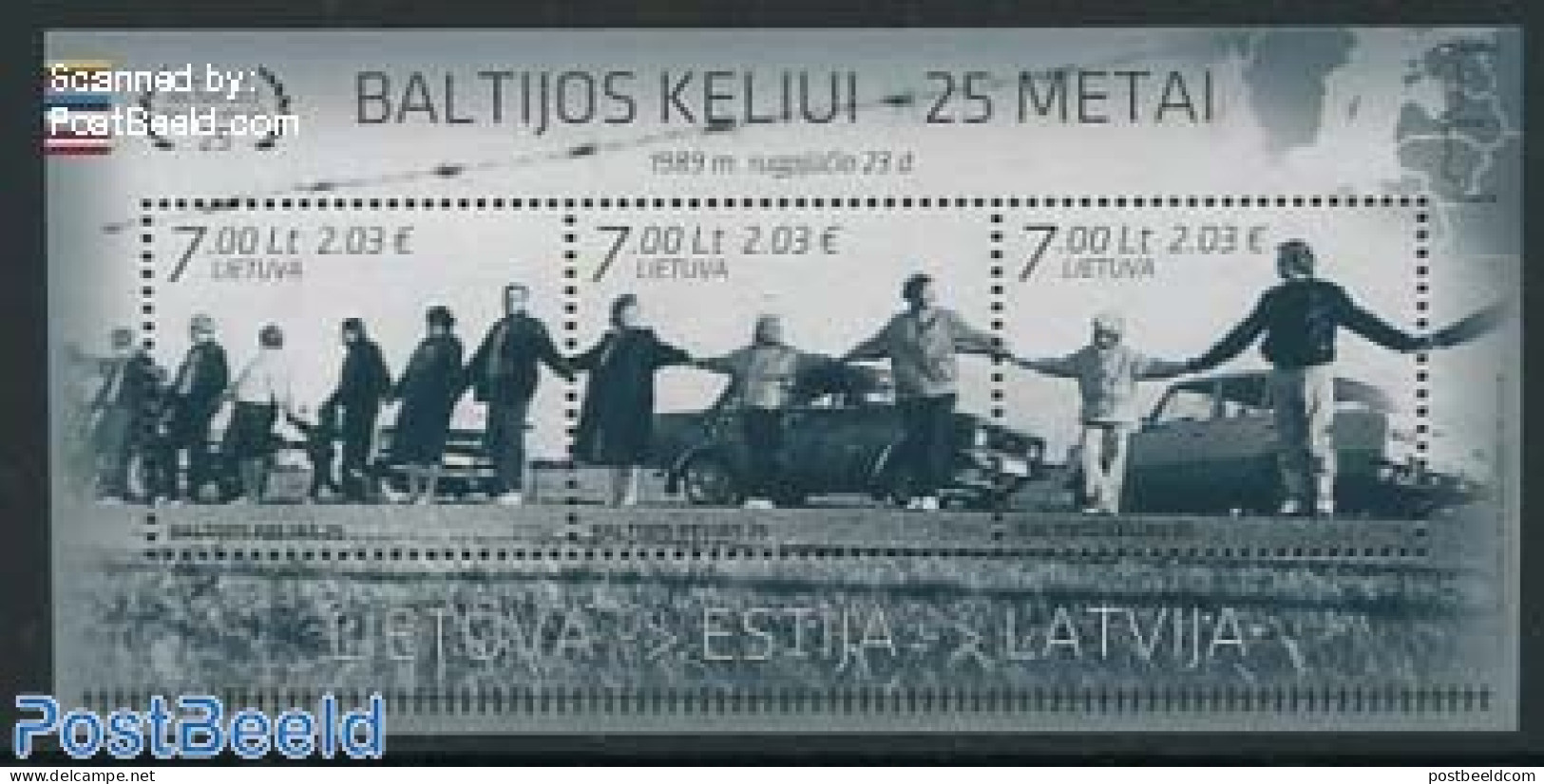 Lithuania 2014 25 Years Baltic Chain 3v M/s, Mint NH, Transport - Various - Automobiles - Joint Issues - Autos