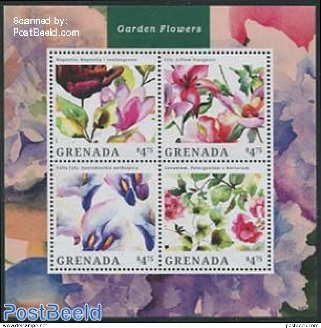 Grenada 2014 Garden Flowers 4v M/s, Mint NH, Nature - Flowers & Plants - Other & Unclassified