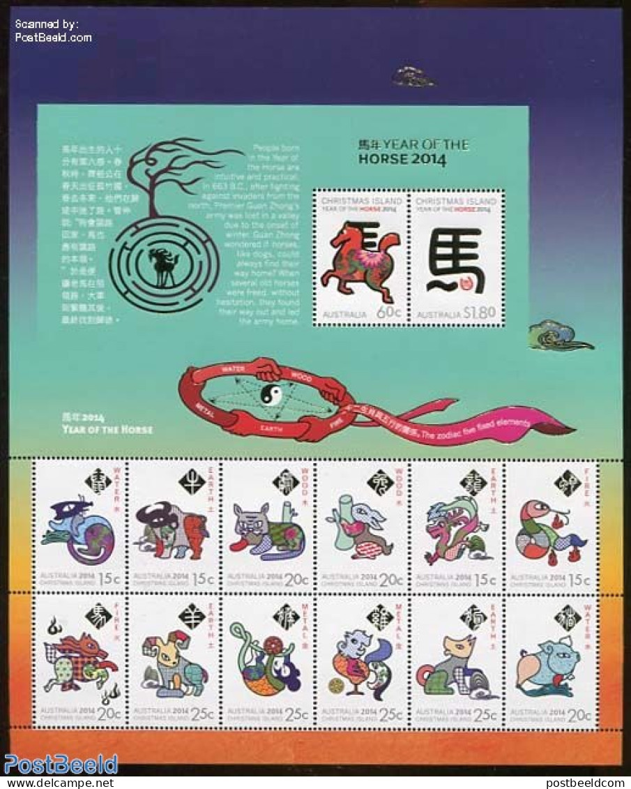 Christmas Islands 2014 Lunar New Year 14v M/s, Mint NH, Nature - Various - Horses - New Year - Neujahr