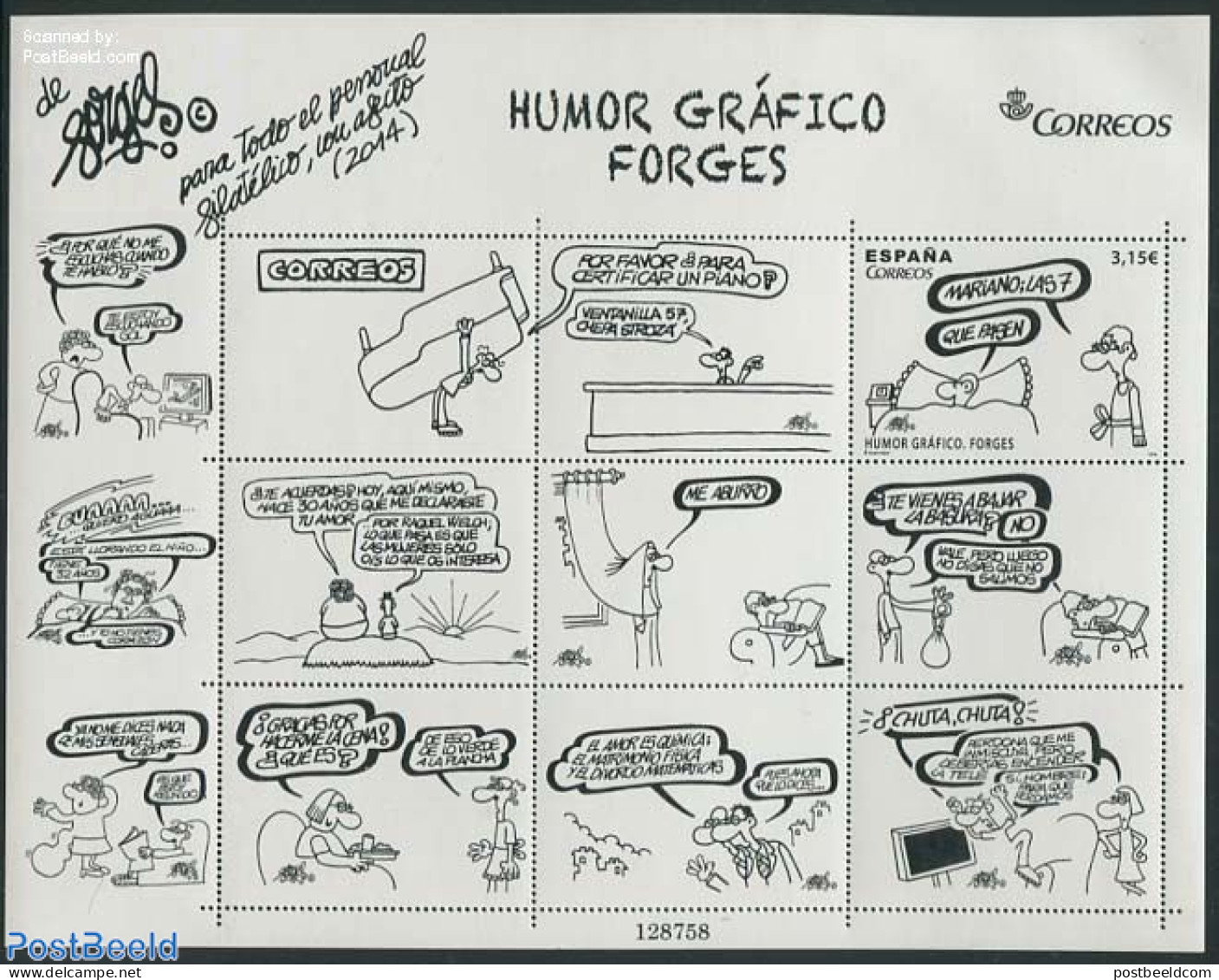Spain 2014 Humor 1v+8tabs In M/s, Mint NH, Art - Comics (except Disney) - Ungebraucht