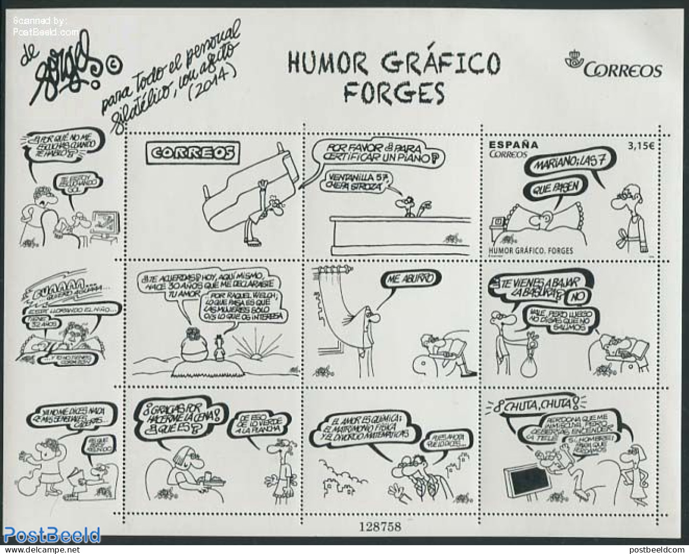 Spain 2014 Humor 1v+8tabs In M/s, Mint NH, Art - Comics (except Disney) - Unused Stamps