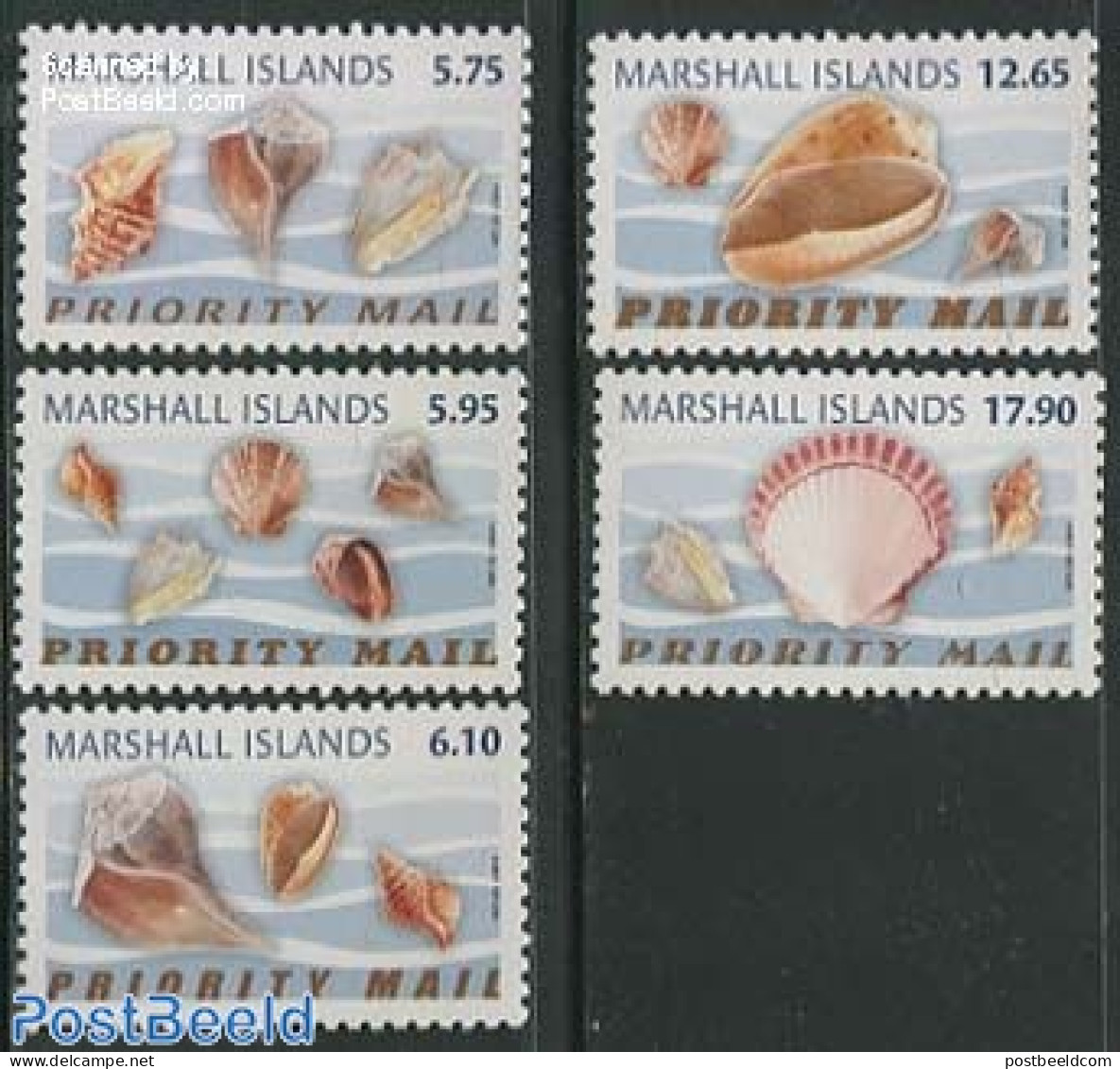 Marshall Islands 2014 Definitives, Priority Mail 5v, Mint NH, Nature - Shells & Crustaceans - Vie Marine