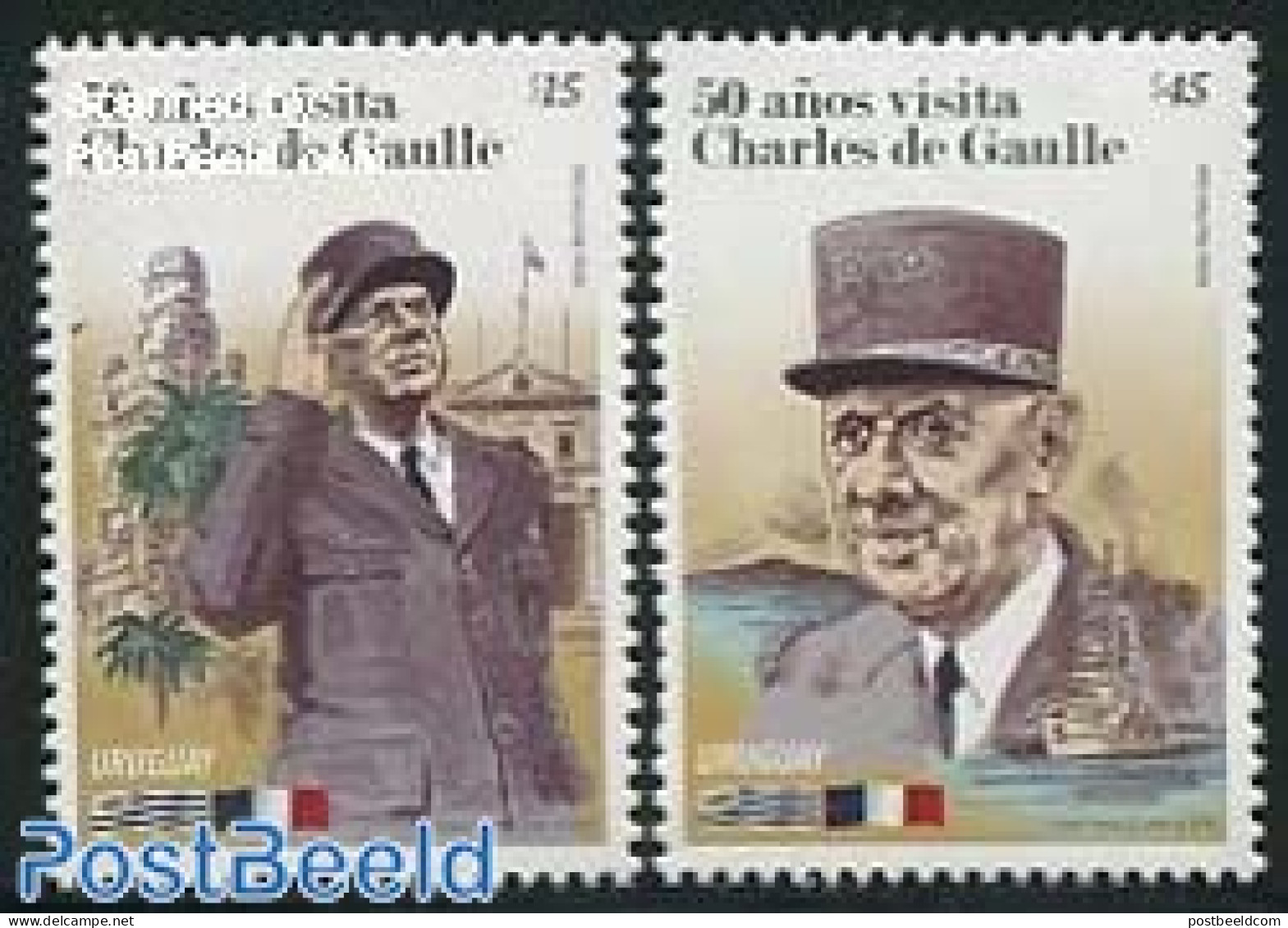 Uruguay 2014 Charles De Gaulle Visit 2v, Mint NH, History - Flags - Uruguay