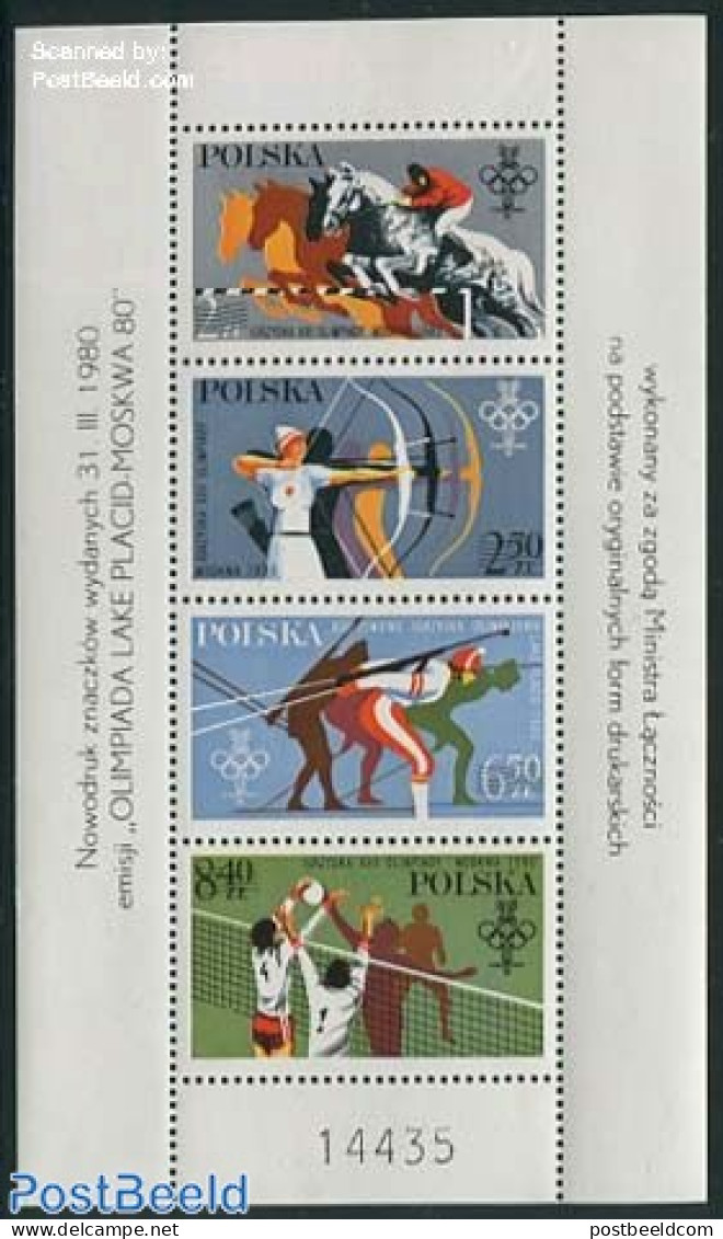 Poland 1980 Olympic Games 4v M/s, Reprint, Mint NH, Nature - Sport - Horses - Olympic Games - Olympic Winter Games - S.. - Unused Stamps