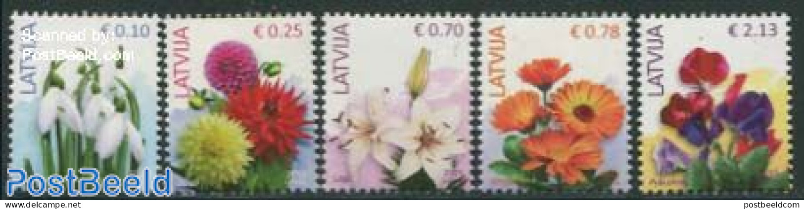 Latvia 2015 Definitives, Flowers 5v, Mint NH, Nature - Flowers & Plants - Autres & Non Classés