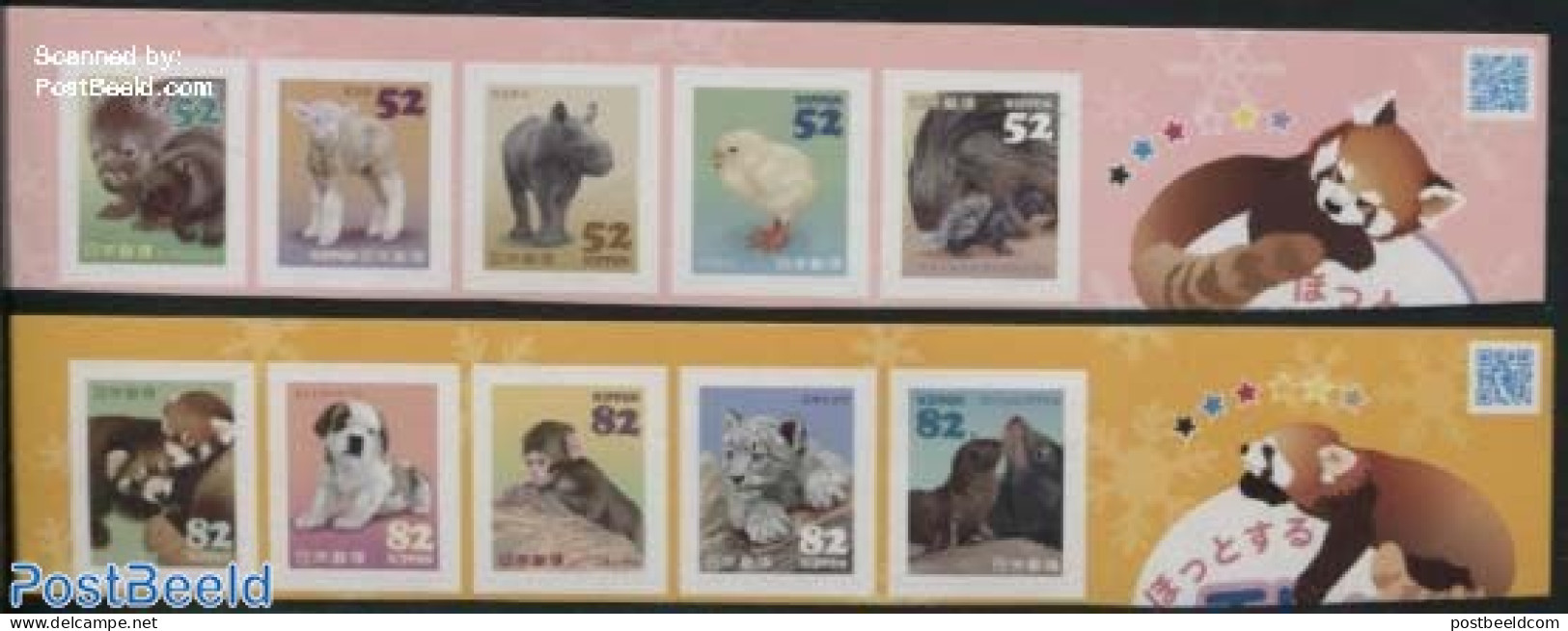 Japan 2015 Baby Animals 10v S-a, Mint NH, Nature - Animals (others & Mixed) - Birds - Cat Family - Cattle - Dogs - Mon.. - Unused Stamps