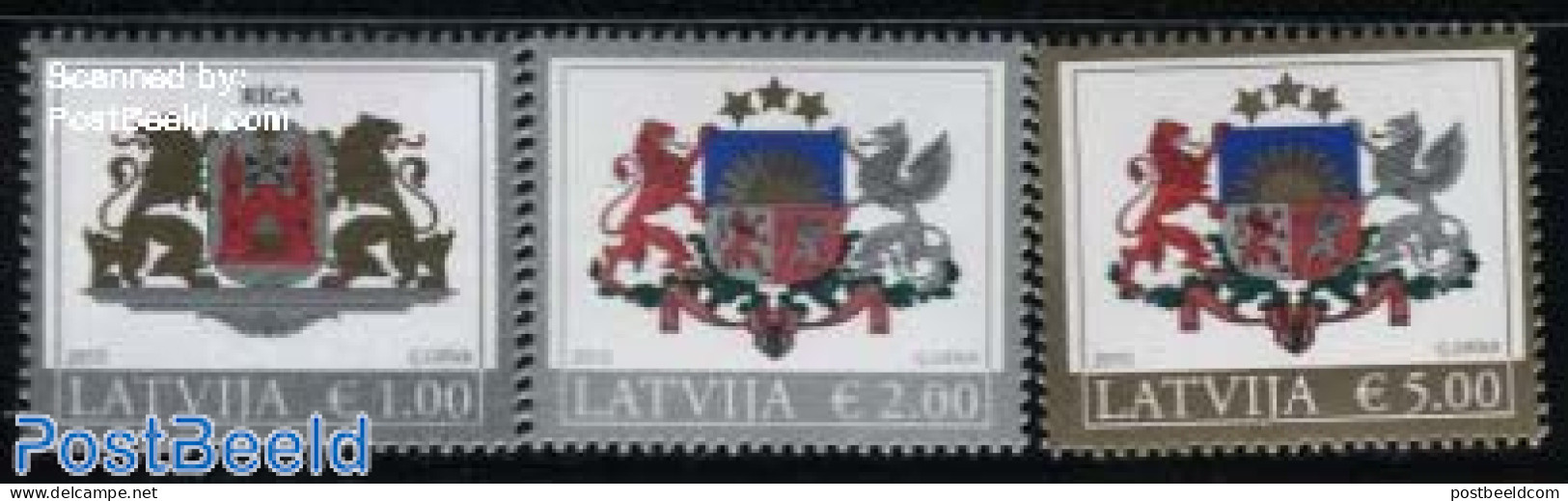 Latvia 2015 Coats Of Arms, Latvia & Riga 3v, Mint NH, History - Coat Of Arms - Autres & Non Classés