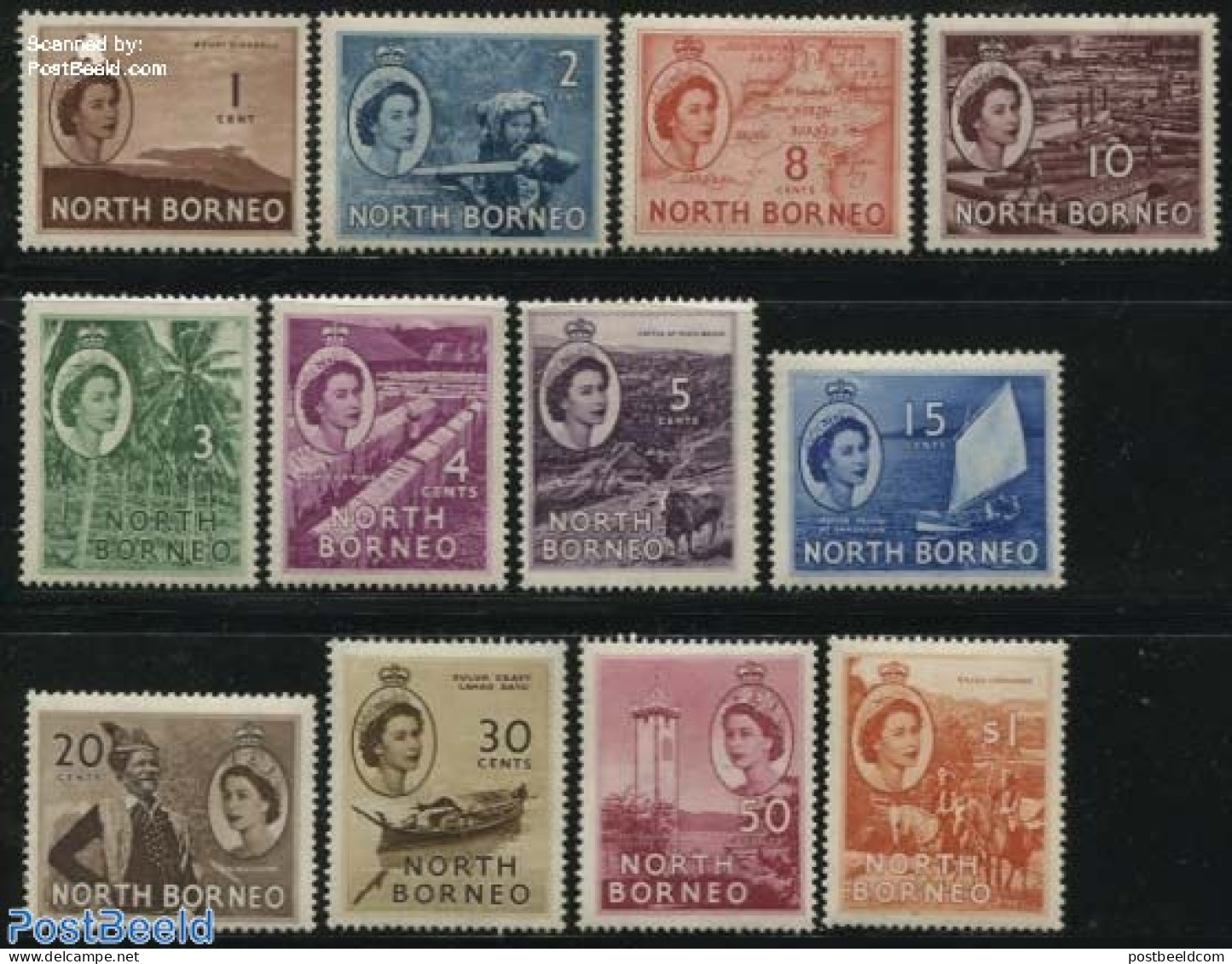 North Borneo 1954 Definitives 12v, Shortset, Mint NH, Nature - Transport - Various - Animals (others & Mixed) - Cattle.. - Rotary Club