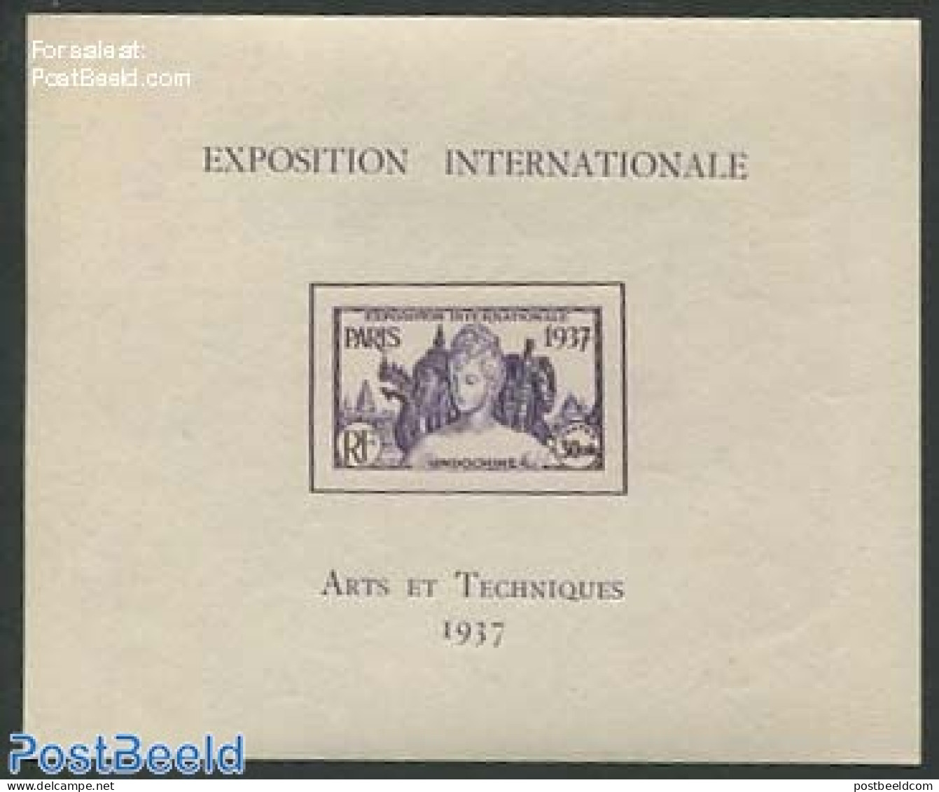 French Indochina 1937 World Expo Paris S/s, Unused (hinged), Various - World Expositions - Autres & Non Classés