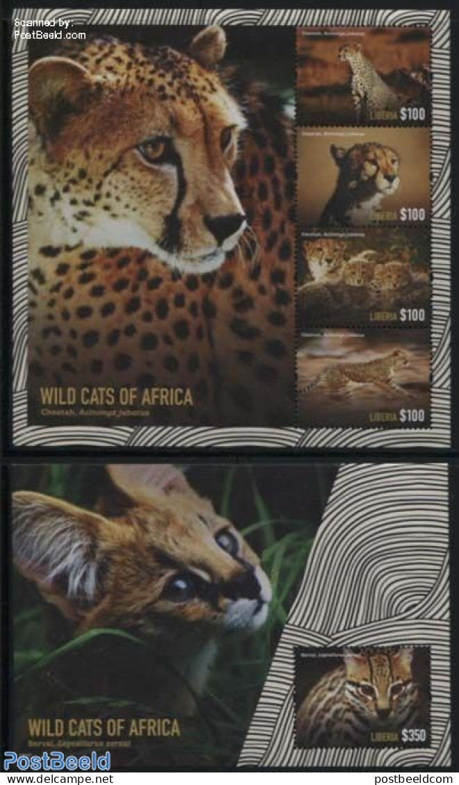 Liberia 2015 Wild Cats Of Africa 2 S/s, Mint NH, Nature - Cat Family - Autres & Non Classés