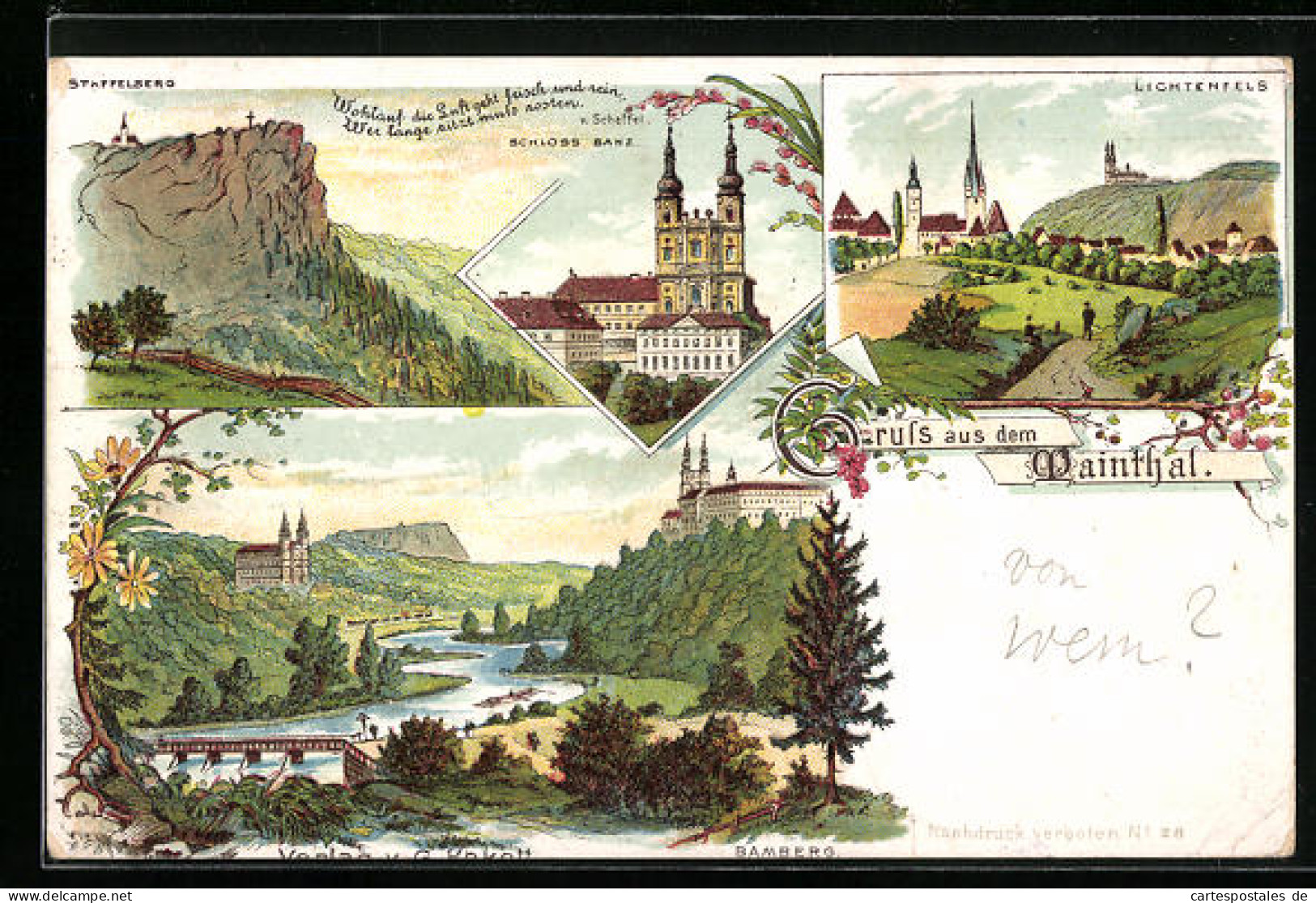 Lithographie Bamberg, Totale Mit Schloss, Schloss Banz, Ansicht Von Lichtenfels  - Lichtenfels