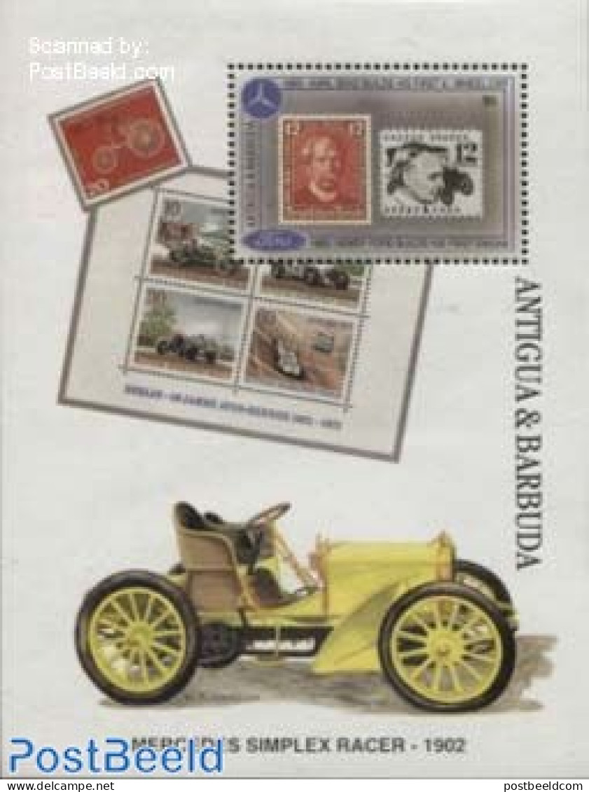 Antigua & Barbuda 1993 Henry Ford, Carl Benz S/s, Mint NH, History - Transport - Germans - Stamps On Stamps - Automobi.. - Timbres Sur Timbres