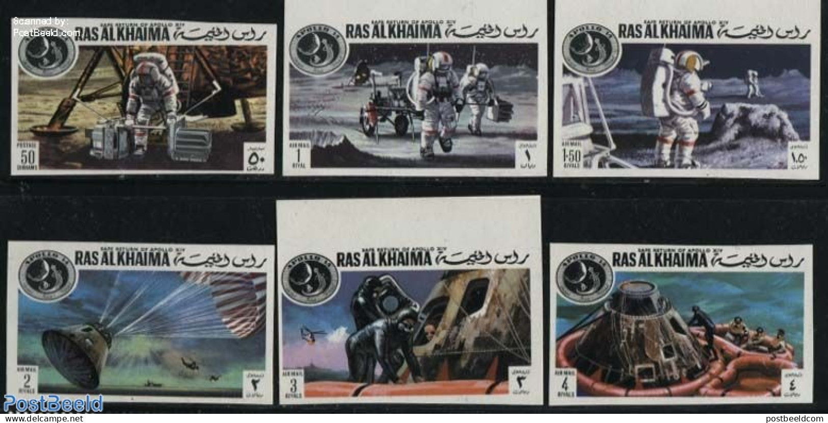 Ras Al-Khaimah 1972 Apollo 14 6v, Imperforated, Mint NH, Transport - Space Exploration - Ra's Al-Chaima