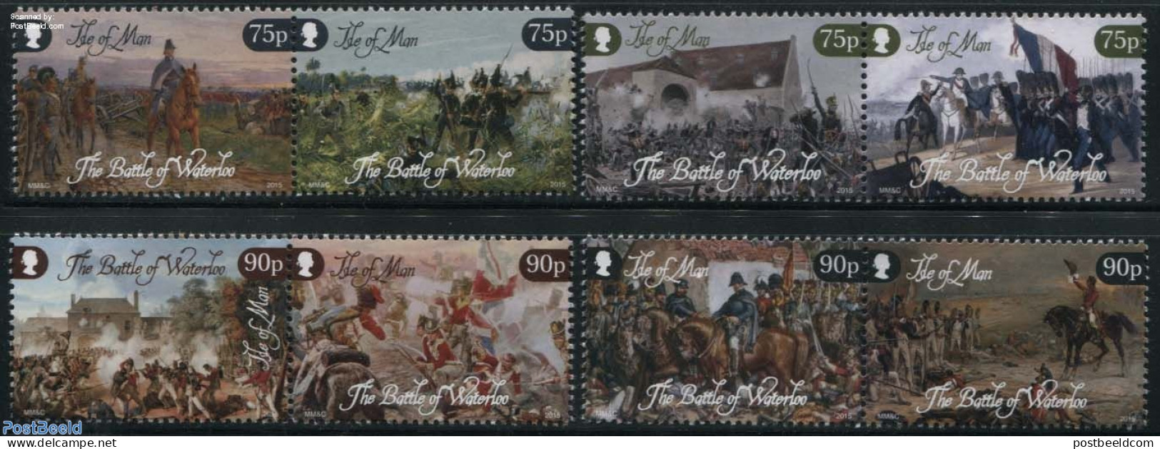 Isle Of Man 2015 The Battle Of Waterloo 8v (4x[:]), Mint NH, History - Nature - Flags - History - Militarism - Horses .. - Militaria
