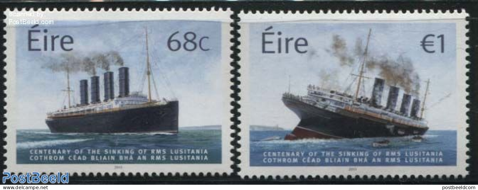 Ireland 2015 RMS Lusitania 2v, Mint NH, History - Transport - Ships And Boats - Disasters - Neufs