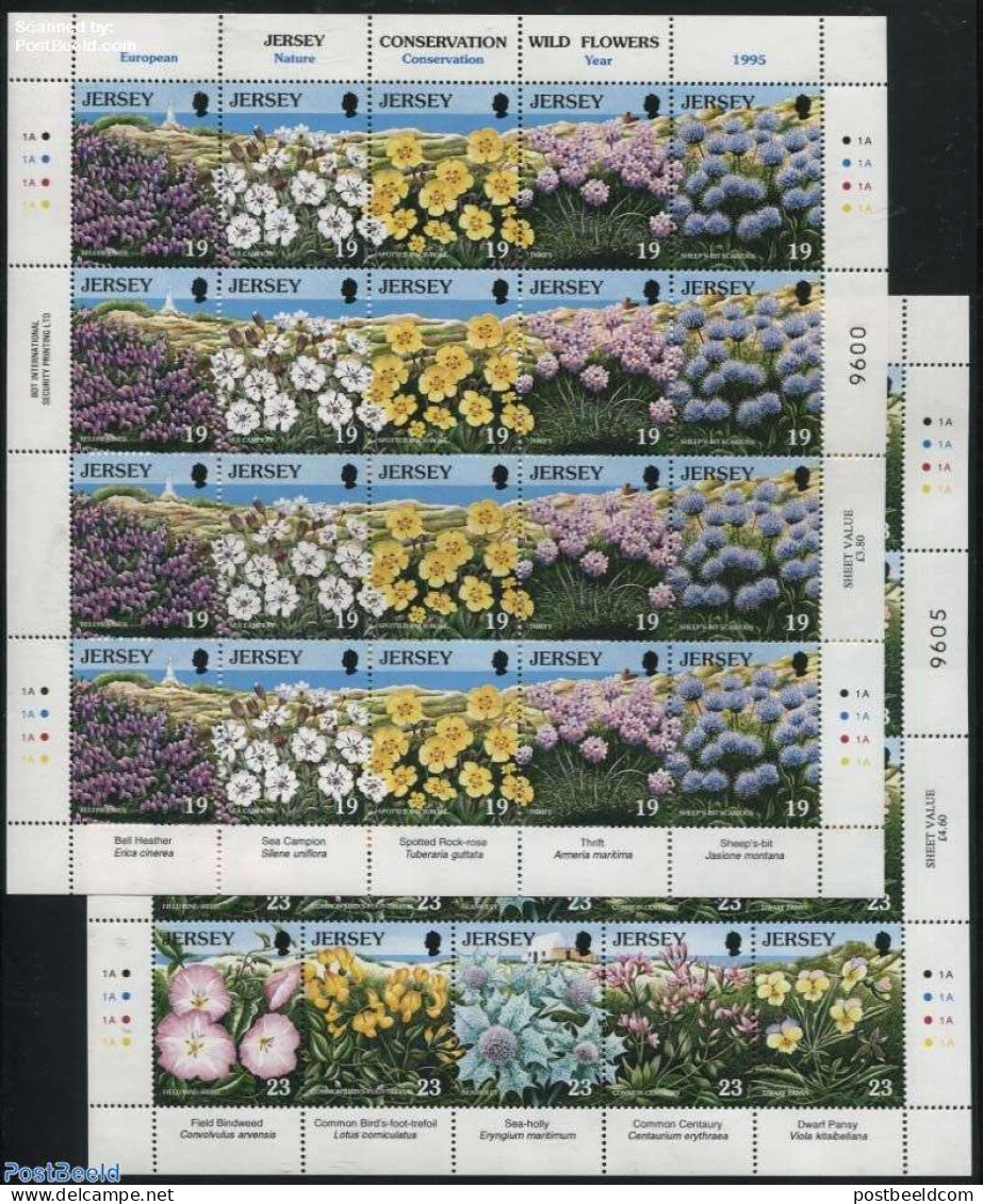 Jersey 1995 Wild Flowers 2 M/s, Mint NH, History - Nature - Various - Europa Hang-on Issues - Flowers & Plants - Light.. - Idées Européennes