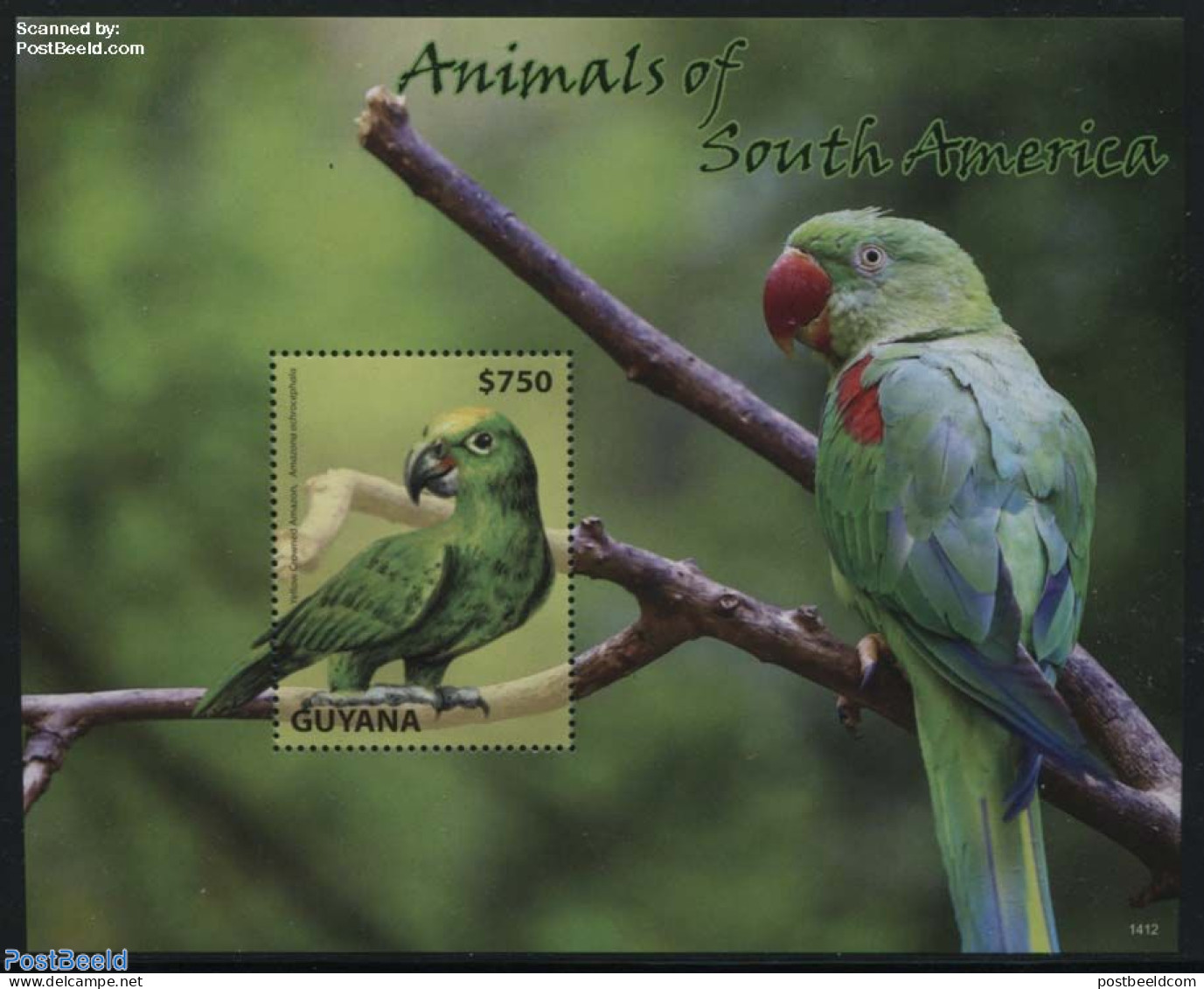 Guyana 2015 Animals Of South America, Parrots S/s, Mint NH, Nature - Birds - Parrots - Guyana (1966-...)