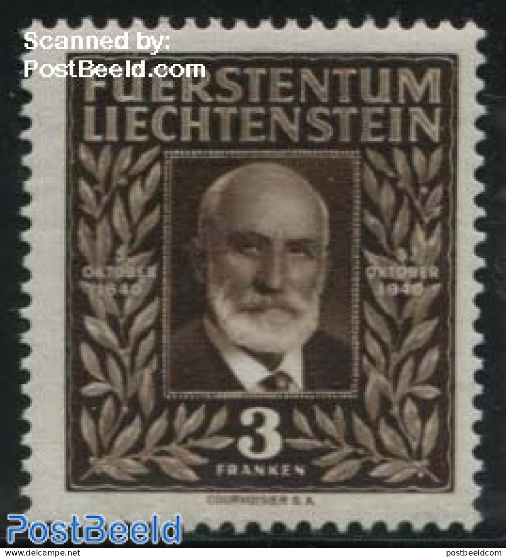 Liechtenstein 1940 3Fr, Stamp Out Of Set, Mint NH - Neufs
