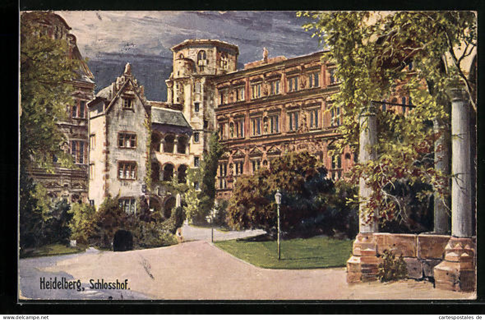 Künstler-AK Heidelberg, Heidelberger Schloss, Schlosshof  - Sonstige & Ohne Zuordnung