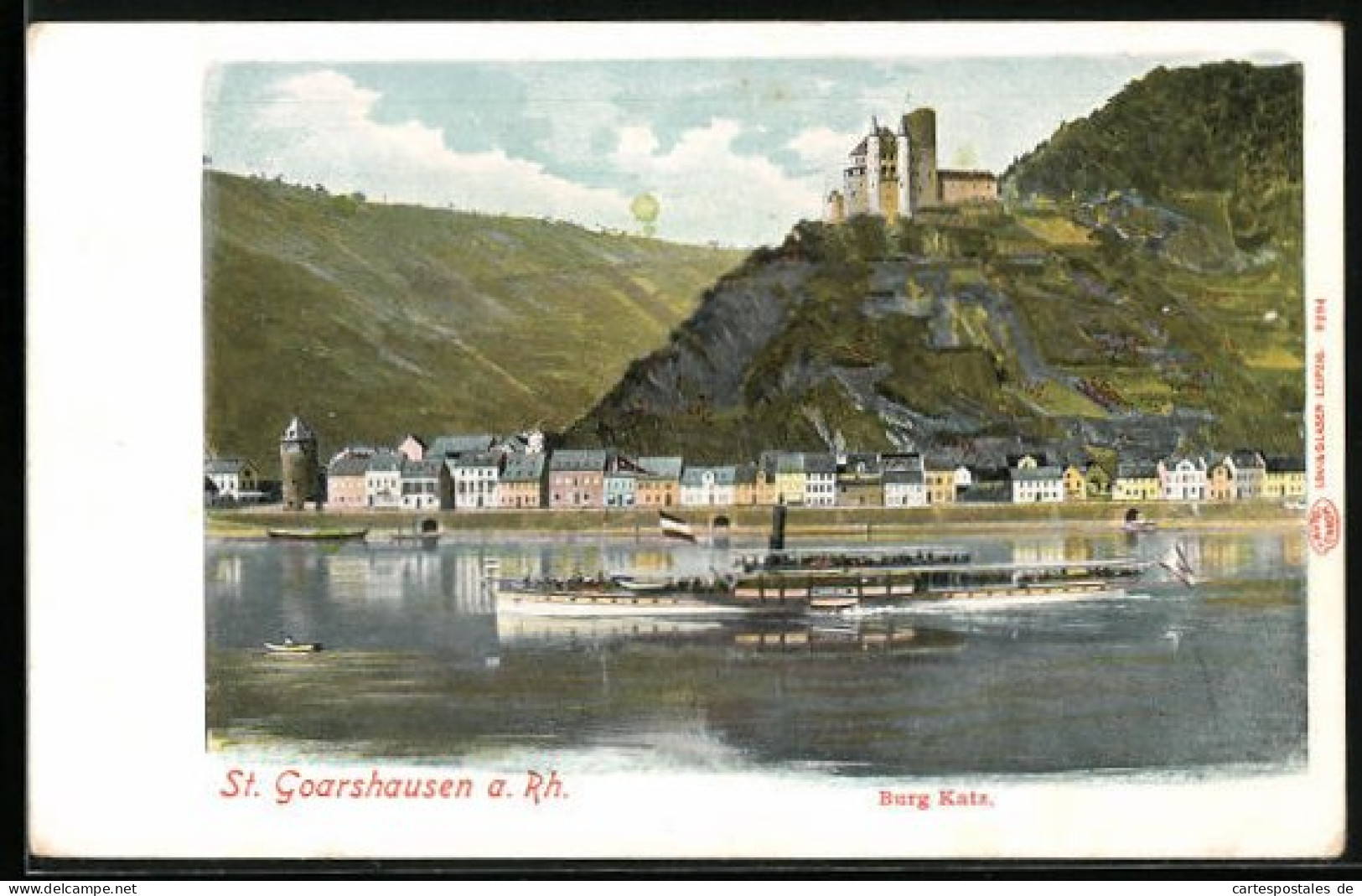 AK St. Goarshausen A. Rh., Burg Katz Mit Uferpartie Der Ortschaft  - Other & Unclassified